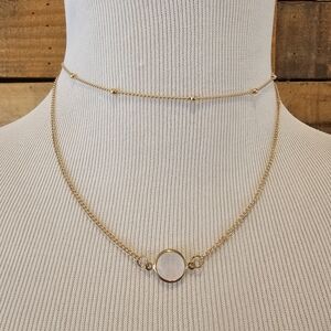 Double Strand Goldtone Necklace w/ Pale Pink Faceted Stone